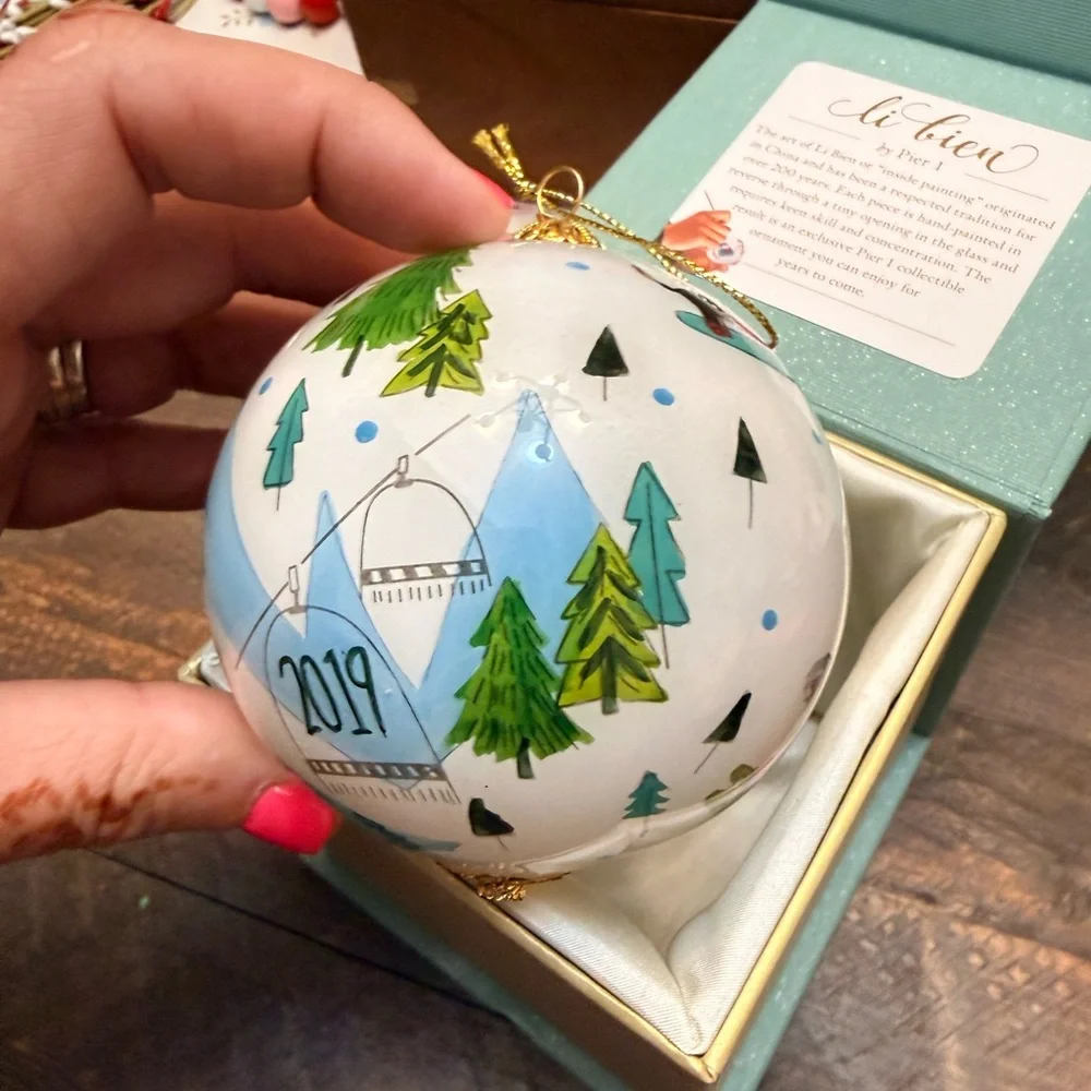 Pier 1 Li Bien Dogs Collectible Christmas Ornament 2019 with case box ski snow